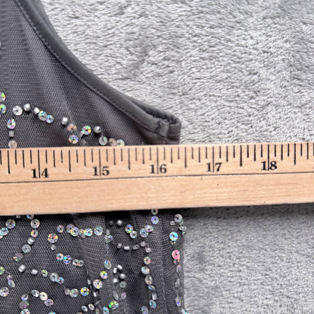 Forever 21 Sequin Crop Tank Top Small Gray Y2K Mesh Overlay Iridescent Shimmer - Picture 8 of 9